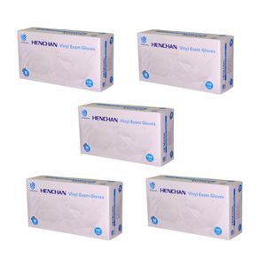 دستکش وینیل غیر پودری هنچان مدل m5 سایز متوسط (m) بسته 5 عددی
